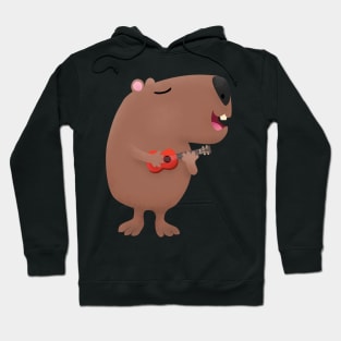 Cute singing capybara ukulele cartoon illustration Hoodie